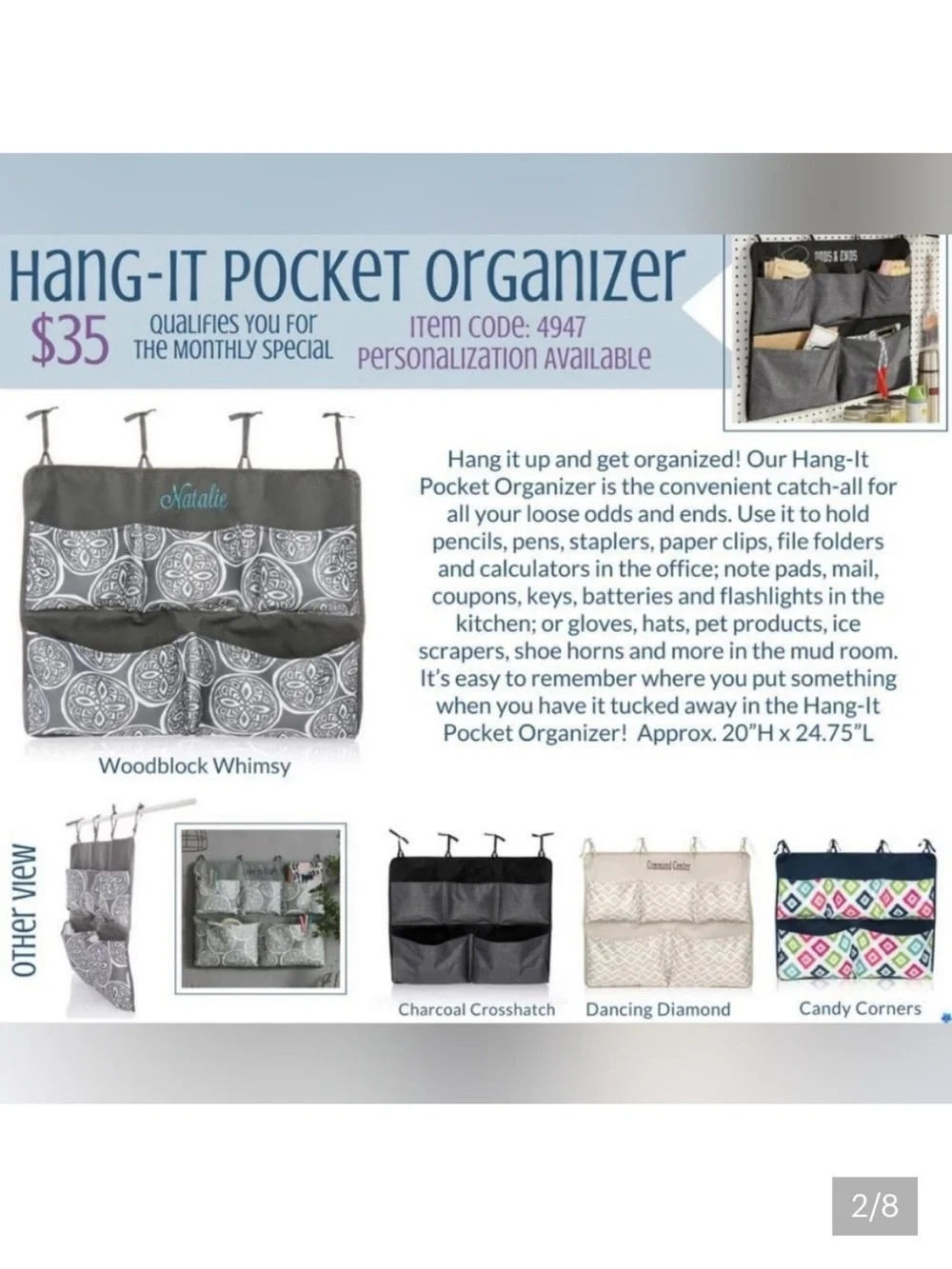 Thirty-one Hang It Pocket Organizer NWT Woodblock Whimsy